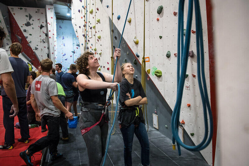 Climber on the wall at Indy Climbing Wall