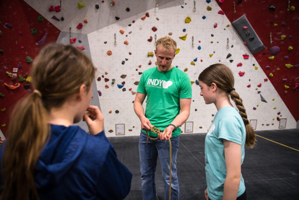 Climbing instruction at Indy
